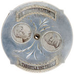 MECHANICAL ALUMINUM BADGE PICTURING McKINLEY/ROOSEVELT AND BRYAN/STEVENSON.