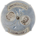 MECHANICAL ALUMINUM BADGE PICTURING McKINLEY/ROOSEVELT AND BRYAN/STEVENSON.