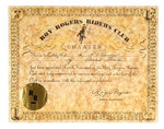 "ROY ROGERS CLUB CHARTER" ISSUED TO THEATER.