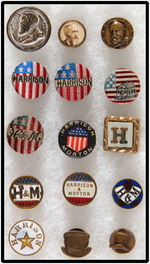 BENJAMIN HARRISON COLLECTION OF 15 PRESIDENTIAL CAMPAIGN LAPEL STUDS.