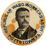 ROOSEVELT RARE POTTSTOWN BUTTON PLUS JUGATE SUSPENSION ON “FOR PRESIDENT” CARD.