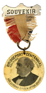 BARNUM TITLED "OUR LEADING CITIZEN OF THE CENTURY" ON RARE 1900 RIBBON BADGE.