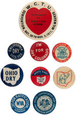 PROHIBITION BUTTONS NAMING SPECIFIC STATES PLUS RARE W.C.T.U. CONVENTION BUTTON.