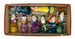 "SNOW WHITE AND THE SEVEN DWARFS" BOXED SET OF BISQUES WITH CANDY.