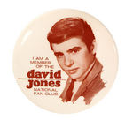 "I AM A MEMBER OF THE DAVID JONES NATIONAL FAN CLUB" BUTTON.