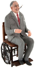 FDR ONE-OF-A-KIND RESIN FIGURE IN WOOD AND WIRE WHEELCHAIR.