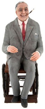 FDR ONE-OF-A-KIND RESIN FIGURE IN WOOD AND WIRE WHEELCHAIR.