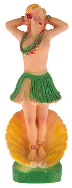 "HULA HULA" BARE-BREASTED HAWAIIAN HULA GIRL PLASTER STATUE.