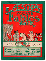 "AESOP’S MOVIE FABLES BOOK" AND THREE PINBACK BUTTONS.