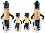 MR. PEANUT 1950s GLAZED CERAMIC FOUR PIECE CONDIMENT SET.