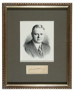 HOOVER AUTOGRAPH FRAMED AND MATTED WITH STEEL ENGRAVING PORTRAIT.