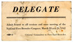 FREE BROWDER CONGRESS "DELEGATE" TICKET.