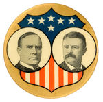 EXCEPTIONALLY LARGE SIZE OF CLASSIC McKINLEY AND THEODORE ROOSEVELT JUGATE BUTTON.