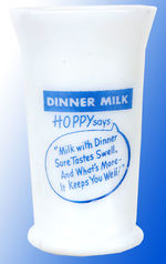 "HOPALONG CASSIDY/DINNER MILK" GLASS BLUE VARIETY.