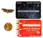 CAPTAIN MIDNIGHT FIRST AND SECOND YEAR MEMBERSHIP CARDS FROM SKELLY WITH REFERENCED PREMIUMS.