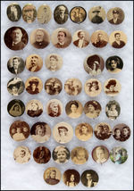 FORTY-FIVE DIFFERENT EARLY 1900s REAL PHOTO BUTTONS OF MEN, WOMEN AND CHILDREN.