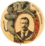 ROOSEVELT OUTSTANDING “GET IN THE BANDWAGON” CARTOON BUTTON.