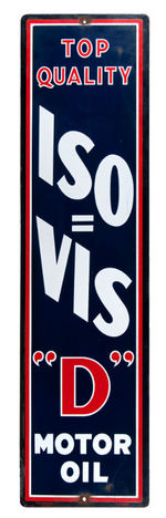 “TOP QUALITY ISO=VIS ‘D’ MOTOR OIL” LARGE PORCELAIN SIGN.