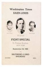 JOE LOUIS/MAX BAER 1935 FIGHT SOUVENIR MENU.