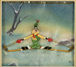 "THE ART OF SKIING" FRAMED COURVOISIER ANIMATION CEL SET-UP FEATURING GOOFY.