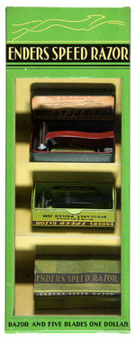 “ENDERS SPEED RAZOR” 1930s STORE DISPLAY CASE WITH PARTIAL CONTENTS.