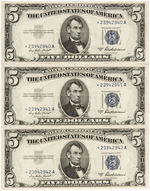 $5 SILVER CERTIFICATE SEQUENTIALLY NUMBERED STAR NOTE LOT OF 5.