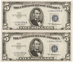 $5 SILVER CERTIFICATE SEQUENTIALLY NUMBERED STAR NOTE LOT OF 5.