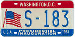 INAUGURAL LICENSE PLATE COLLECTION: JFK 61, LBJ 65, NIXON 69 & 73 (2), REAGAN 81 (2), CLINTON 93.