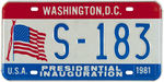 INAUGURAL LICENSE PLATE COLLECTION: JFK 61, LBJ 65, NIXON 69 & 73 (2), REAGAN 81 (2), CLINTON 93.