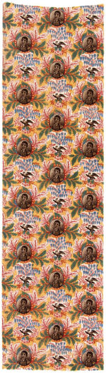 HARRISON 1840 COLORFUL FABRIC PICTURING 21 IMAGES OF THE HERO OF TIPPECANOE IN MILITARY UNIFORM.