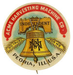 "ACME HARVESTING MACHINE CO" CHOICE COLOR EARLY FARM BUTTON.