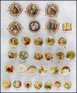 THIRTY-ONE RELIGIOUS EARLY BUTTONS INCLUDING SIX RARITIES WITH COLOR TINTING.