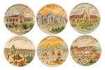 "LOUISIANA PURCHASE EXPOSITION, ST. LOUIS, 1904" GROUP OF SIX CHOICE COLOR BUILDING BUTTONS.