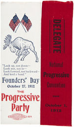TR PROGRESSIVE PARTY "FOUNDERS DAY" AND RARE "DELEGATE" RIBBON BOTH OCTOBER, 1912.