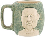 LARGE FDR STANGL PITCHER AND THREE MATCHING MUGS IN RARE GREEN COLOR.