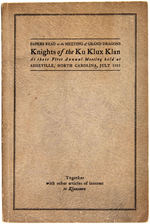 KKK BOOK OF PAPERS READ AT GRAND DRAGONS 1st MEETING ASHEVILLE, N.C. 1923.