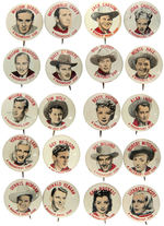 MOVIE STAR BUTTONS COMPLETE SET PLUS 1948 SUNDAY NEWSPAPER AD.