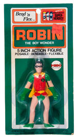 "ROBIN THE BOY WONDER BEND 'N FLEX" MEGO FIGURE ON CARD.