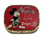 FIVE FINGERED MICKEY MOUSE PLAYING SAXOPHONE ON SMALL EARLY GERMAN RECORD PLAYER NEEDLE TIN.