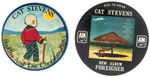 CAT STEVENS PAIR OF COLORFUL RECORD PROMO BUTTONS.