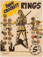 “DAVY CROCKETT RINGS” STORE DISPLAY CARD WITH 24 OF 26 RINGS.