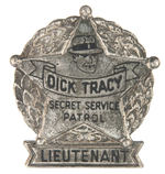 “DICK TRACY SECRET SERVICE PATROL” THREE LARGE METAL BADGES DESIGNATING RANK.