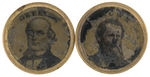 "GREELEY" AND "BROWN" PAIR OF FERROTYPE LAPEL STUDS.