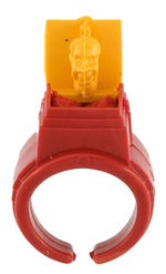 HOWDY DOODY "POLL PARROT" JACK-IN-THE-BOX RING WITH YELLOW TOP.