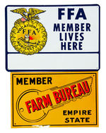 "FARM BUREAU/FFA" EMBOSSED TIN SIGNS.