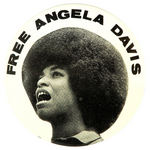 "FREE ANGELA DAVIS" LARGE 3" LITHO FROM MICHIGAN.