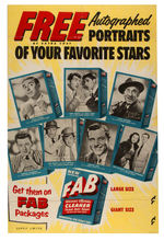 "FAB" LAUNDRY DETERGENT SIGN PROMOTING TV STAR CARDS & CARD LOT.