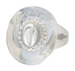 “ROY ROGERS” SIGNATURE ON FIGURAL HAT RING EXAMPLE PLATED IN 18K WHITE GOLD.