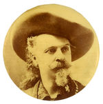 BUFFALO BILL CODY CLOSE-UP REAL PHOTO PORTRAIT BUTTON CIRCA 1898.