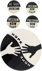 GROUP OF FIVE CIVIL RIGHTS BUTTONS INCLUDING THREE ISSUED BY CORE.